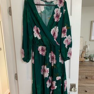 Anthropologie Emerald floral wrap dress